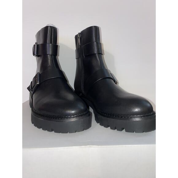 New Nordstrom Sz 9M Blk Nomacomb Lea Water Resist Zip Lug Sole Leather Moto Boot - Picture 2 of 8